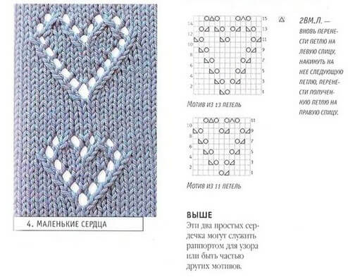 Узор сердечки спицами: различные варианты вязания uzor serdze11